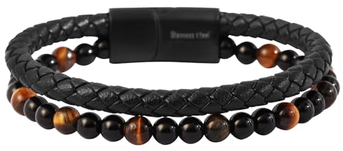 Akzent Leder Armband Unisex in Schwarz | Länge 21 cm | Magnetverschluss aus Edelstahl | 100% Wasserfest & Hautverträglich | Bracelet for Unisex von Akzent
