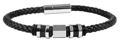 Akzent Leder Armband Unisex in Schwarz | Länge 21.5 cm | Druckknopfverschluss aus Edelstahl | 100% Wasserfest & Hautverträglich | Bracelet for Unisex von Akzent