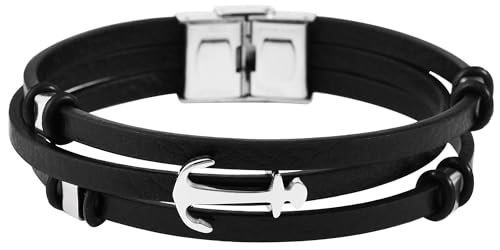 Akzent Leder Armband Unisex in Schwarz | Länge 21.5 cm | Hakenverschluss aus Edelstahl | 100% Wasserfest & Hautverträglich | Bracelet for Unisex von Akzent