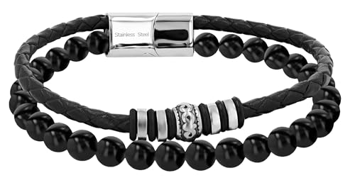 Akzent Leder Armband Unisex in Schwarz | Länge 21.5 cm | Magnetverschluss aus Edelstahl | 100% Wasserfest & Hautverträglich | Bracelet for Unisex von Akzent