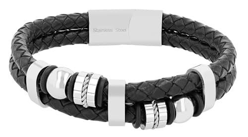 Akzent Leder Armband Unisex in Schwarz | Länge 21.5 cm | Magnetverschluss aus Edelstahl | 100% Wasserfest & Hautverträglich | Bracelet for Unisex von Akzent