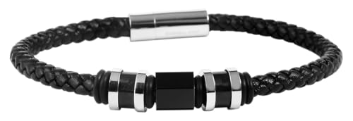 Akzent Leder Armband Unisex in Schwarz | Länge 21.5 cm | Magnetverschluss aus Edelstahl | 100% Wasserfest & Hautverträglich | Bracelet for Unisex von Akzent