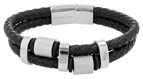 Akzent Leder Armband Unisex in Schwarz | Länge 21.5 cm | Magnetverschluss aus Edelstahl | 100% Wasserfest & Hautverträglich | Bracelet for Unisex von Akzent
