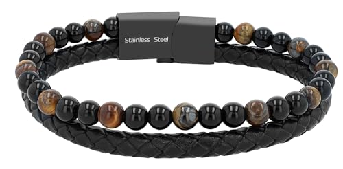 Akzent Leder Armband Unisex in Schwarz | Länge 21.5 cm | Magnetverschluss aus Edelstahl | 100% Wasserfest & Hautverträglich | Bracelet for Unisex von Akzent