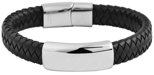Akzent Leder Armband Unisex in Schwarz | Länge 22 cm | Magnetverschluss aus Edelstahl | 100% Wasserfest & Hautverträglich | Bracelet for Unisex von Akzent