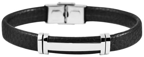 Akzent Leder Armband Unisex in Schwarz | Länge 22.5 cm | Hakenverschluss aus Edelstahl | 100% Wasserfest & Hautverträglich | Bracelet for Unisex von Akzent