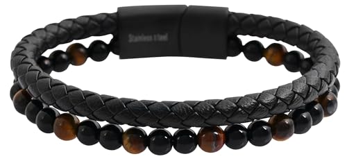 Akzent Leder Armband Unisex in Schwarz | Länge 23 cm | Magnetverschluss aus Edelstahl | 100% Wasserfest & Hautverträglich | Bracelet for Unisex von Akzent