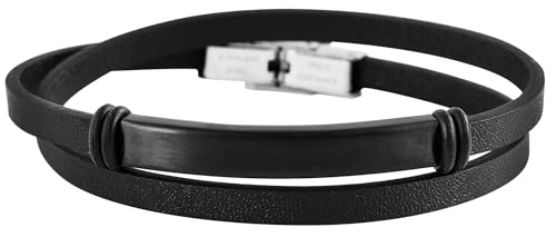 Akzent Leder Armband Unisex in Schwarz | Länge 40.5 cm | Hakenverschluss aus Edelstahl | 100% Wasserfest & Hautverträglich | Bracelet for Unisex von Akzent