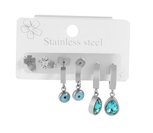 Akzent Ohrringe Silber farbend Ohrstecker-Set für Damen – Edelstahl – Kleeblattform, Simili-Besatz – 4 mm Ø – mit Steckverschluss – nickelfrei & hautverträglich Akzent Ohrringe Silber farbend Ohrstecker-Set für Damen – Edelstahl – Kleeblattform, Simili-Besatz – 4 mm Ø – mit Steckverschluss – nickelfrei & hautverträglich von Akzent