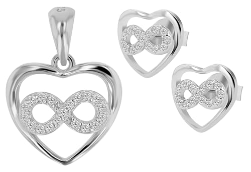 Akzent Schmuckset Silber 925 Damen | Herz-Infinity Anhänger 13 x 14 mm & Ohrringe, Ohrstecker 10,5 x 9,5 mm | Hochwertig mit Anlaufschutz | 100% Wasserfest & Hautverträglich von Akzent