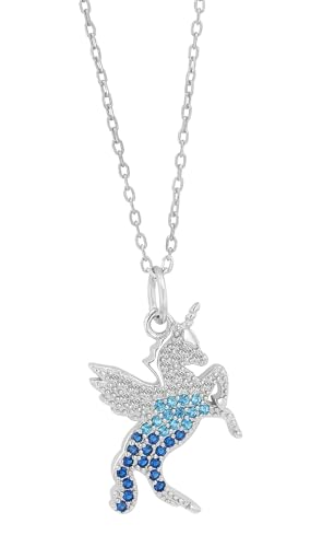 Akzent Silberkette Damen 925 mit Anhänger | Einhorn Anhänger | 43+5 cm | Halskette, Unicorn-Charm mit Zirkonia | Karabinerverschluss | Schmuck Geschenk für Frauen Mädchen von Akzent