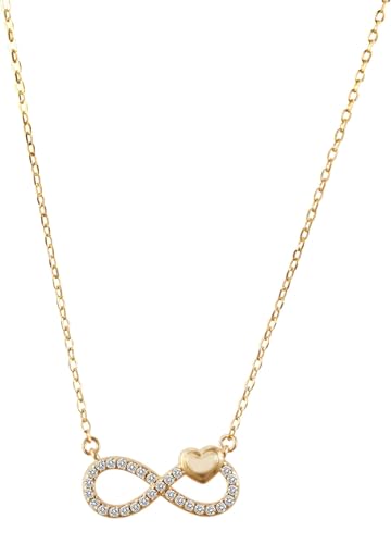Akzent Silberkette Damen 925 mit Anhänger | Infinity Anhänger mit einem Herzchen | 43+5 cm | Halskette, Infinitycharm mit Zirkonia | Gold | Karabinerverschluss | Schmuck Geschenk für Frauen Mädchen von Akzent