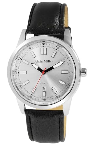 Alain Miller Herrenuhr Blau Analog Datum Leder-Imitat Quarz von Akzent
