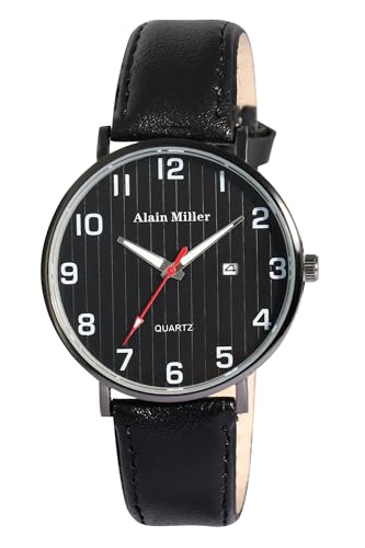 Alain Miller Herrenuhr Schwarz Analog Datum Leder-Imitat Quarz von Akzent