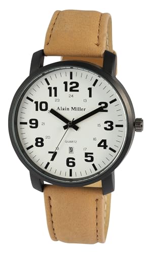 Alain Miller Herrenuhr Weiß Schwarz Analog Datum Leder-Imitat Quarz von Akzent