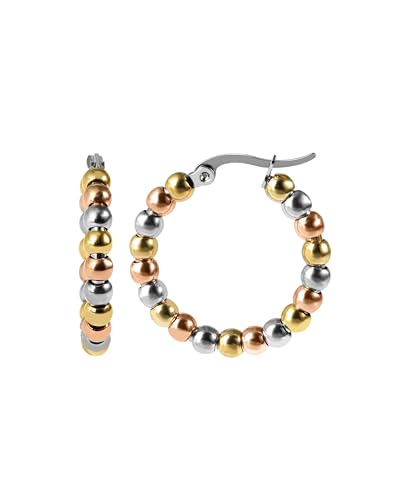 AKZENT® Wasserfeste Edelstahl & Titan Ohrringe Creolen für Damen, 100% Wasserfest & Hautverträglich (Creole - Kugel Tricolor) von Akzent