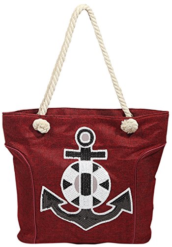 Damen Shopper / Strandtasche Anker Motiv Elegant Groß Geräumig Textilstoff 43x35x20 cm - 3600002-004 von Akzent