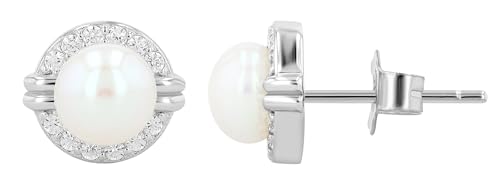 "Laru", 925/- Echt Silber Ohrstecker mit Süßwasserperle und Zirkonia, rhodiniert von Akzent