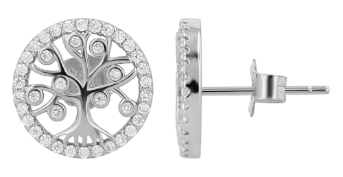"Luna" 925/- Echt Silber Ohrstecker, Lebensbaum, Zirkoniabesatz, rhodiniert "Luna" 925/- Echt Silber Ohrstecker, Lebensbaum, Zirkoniabesatz, rhodiniert von Akzent