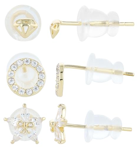 "Mililani" 925/- Echt Silber Ohrstecker, 3 Paar im Set mit Zirkoniabesatz, rhodiniert von Akzent