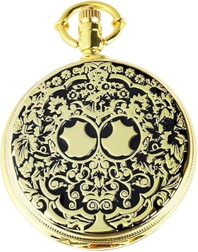 Motiv Taschenuhr Muster + Kette Clip Weiß Schwarz Gold Sprungdeckel Analog Quarz von Akzent