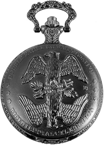 Taschenuhr inkl. Kette und Clip - 2 Adler - Weiß Schwarz Klassik Analog Quarz Metall Arabische Ziffern von Akzent