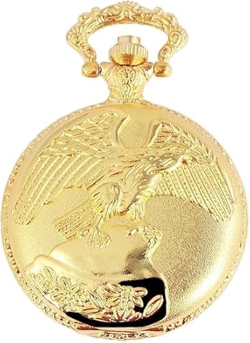 Taschenuhr inkl. Kette und Clip - Adler - Weiß Gold Klassik Analog Quarz Metall Arabische Ziffern von Akzent
