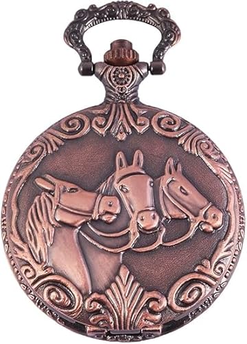 Taschenuhr inkl. Kette und Clip - Pferde Motiv - Weiß Bronze Kupfer Klassik Analog Quarz Metall Arabische Ziffern von Akzent
