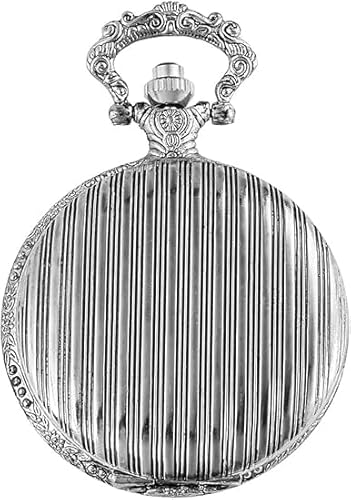 Taschenuhr inkl. Kette und Clip - Streifen - Weiß Silber Klassik Analog Quarz Metall Arabische Ziffern von Akzent