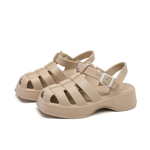 AlHECE Hausschuhe damen Höhlenschuhe Für Frauen Im Sommer Anti-Rutsch Flache Boden Hohle Strandschuhe Mit Weichen Sohlen Studenten Hausschuhe-Beige-36 von AlHECE