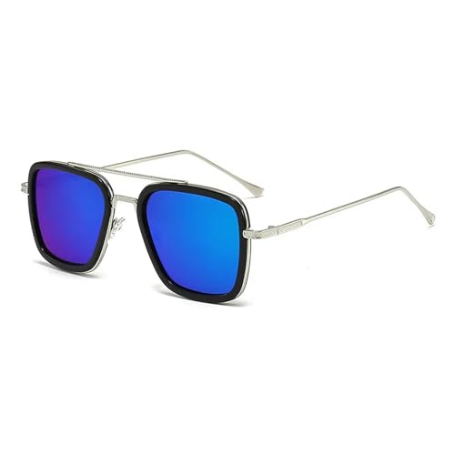 AlHECE Sonnenbrille Männer Sonnenbrille Metall Steampunk Sonnenbrille Für Frauen Trendige Outdoor Schatten Eyewear Unisex Zubehör-Blauer Spiegel von AlHECE