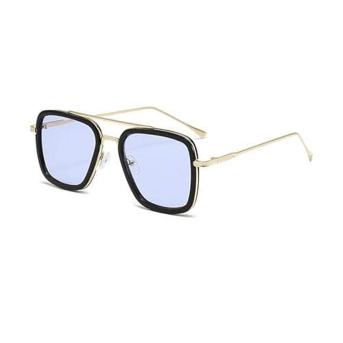 AlHECE Sonnenbrille Männer Sonnenbrille Metall Steampunk Sonnenbrille Für Frauen Trendige Outdoor Schatten Eyewear Unisex Zubehör-Gold Blau von AlHECE