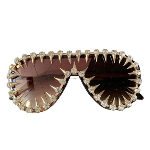 AlHECE Sonnenbrille Punk One -Stück Übergroße Sonnenbrille Für Frauen Strass -Sunbrille Männer Hip Hop Sonnenbrille-Braun von AlHECE