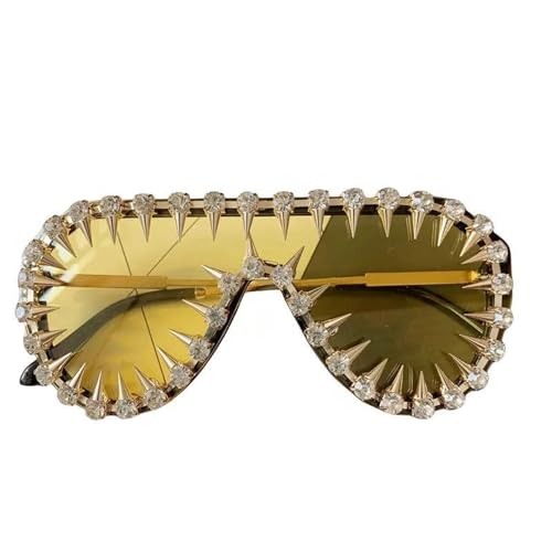 AlHECE Sonnenbrille Punk One -Stück Übergroße Sonnenbrille Für Frauen Strass -Sunbrille Männer Hip Hop Sonnenbrille-Gelb von AlHECE