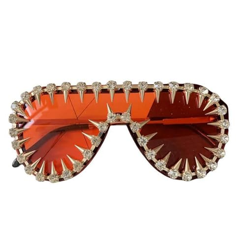 AlHECE Sonnenbrille Punk One -Stück Übergroße Sonnenbrille Für Frauen Strass -Sunbrille Männer Hip Hop Sonnenbrille-Rot von AlHECE