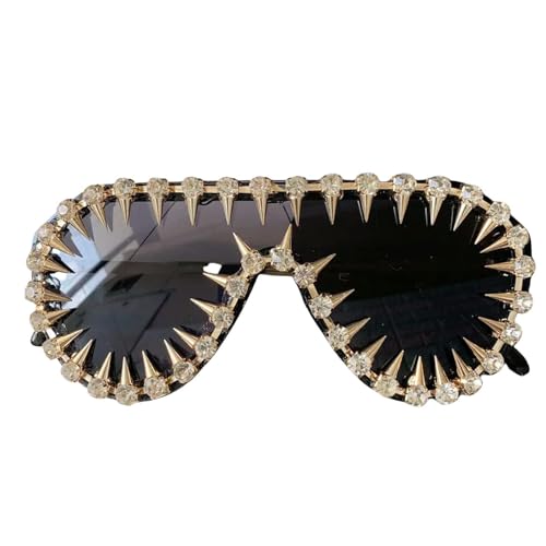AlHECE Sonnenbrille Punk One -Stück Übergroße Sonnenbrille Für Frauen Strass -Sunbrille Männer Hip Hop Sonnenbrille-Schwarz von AlHECE