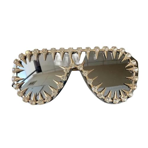 AlHECE Sonnenbrille Punk One -Stück Übergroße Sonnenbrille Für Frauen Strass -Sunbrille Männer Hip Hop Sonnenbrille-Silber von AlHECE