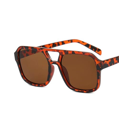 AlHECE Sonnenbrille Quadratische Sonnenbrille Frauen Vintage Rahmen Weibliche Doppelstrahl Sonnenbrille Ocean Gradient Retro Designer Outdoor-Leopardentee von AlHECE