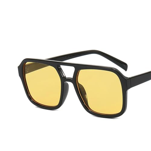 AlHECE Sonnenbrille Quadratische Sonnenbrille Frauen Vintage Rahmen Weibliche Doppelstrahl Sonnenbrille Ocean Gradient Retro Designer Outdoor-Schwarz Gelb von AlHECE