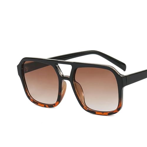 AlHECE Sonnenbrille Quadratische Sonnenbrille Frauen Vintage Rahmen Weibliche Doppelstrahl Sonnenbrille Ocean Gradient Retro Designer Outdoor-Schwarzer Leopardentee von AlHECE