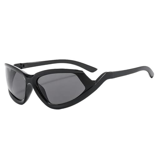 AlHECE Sonnenbrille Y2K Punk Sport Cat Eye Sonnenbrille Frauen Männer Rechteck Sonnenbrille Für Damen Goggle Shield Wrap Eyewear Shade-Schwarzgrau von AlHECE