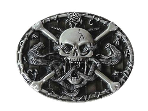 Alaani Skull Totenkopf Schlangen Knochen Rose Gürtelschnalle Buckle von Alaani