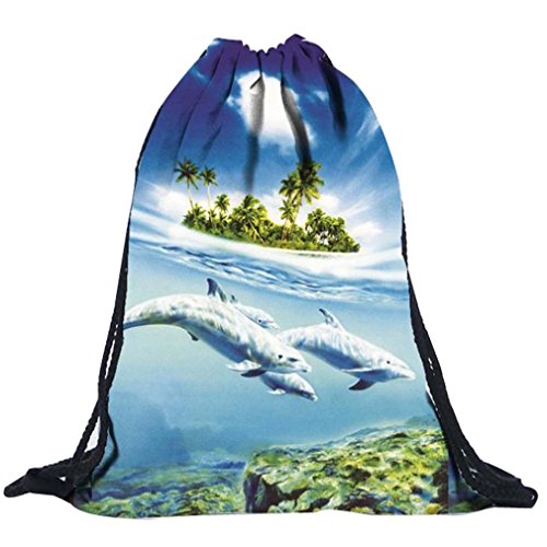 Beutel Tasche Rucksack Turnbeutel Paradies Insel Delfine von Alaani