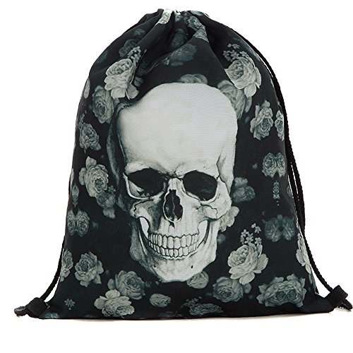 Beutel Tasche Rucksack Turnbeutel Print Totenkopf Skull Skulp Schädel mit Rosen von Alaani