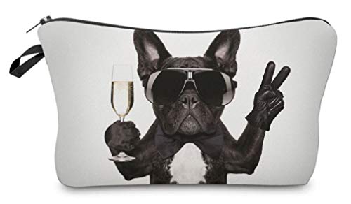 Make-Up Bag Kosmetiktasche Stiftetasche Organizer Prost Französische Bulldogge mit Sekt von Alaani