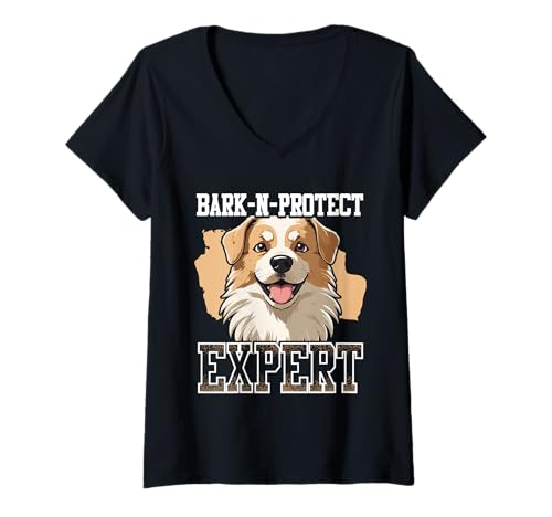 Damen Alabai Hund Bark-N-Protect Expert T-Shirt mit V-Ausschnitt von Alabai Hund