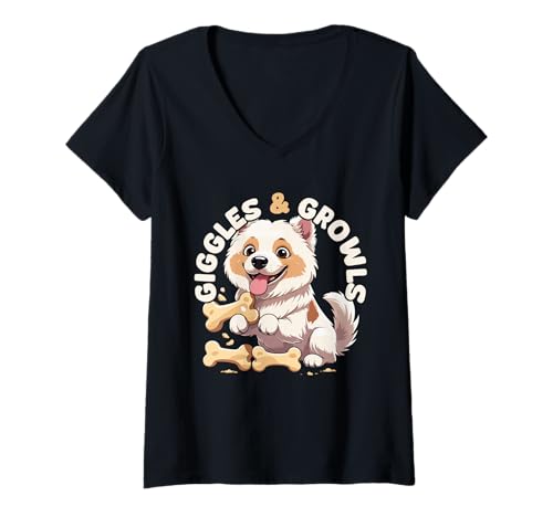 Damen Alabai Hund Giggles & Growls T-Shirt mit V-Ausschnitt Damen Alabai Hund Giggles & Growls T-Shirt mit V-Ausschnitt von Alabai Hund