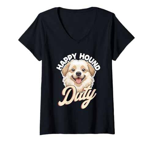 Damen Alabai Hund Happy Hound Duty T-Shirt mit V-Ausschnitt von Alabai Hund