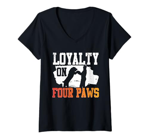 Damen Alabai Hund Loyalty on Four Paws T-Shirt mit V-Ausschnitt von Alabai Hund
