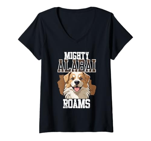 Damen Alabai Hund Mighty Alabai Roams T-Shirt mit V-Ausschnitt Damen Alabai Hund Mighty Alabai Roams T-Shirt mit V-Ausschnitt von Alabai Hund